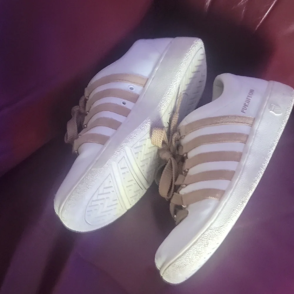 K-Swiss White and Brown Athletic Shoes.